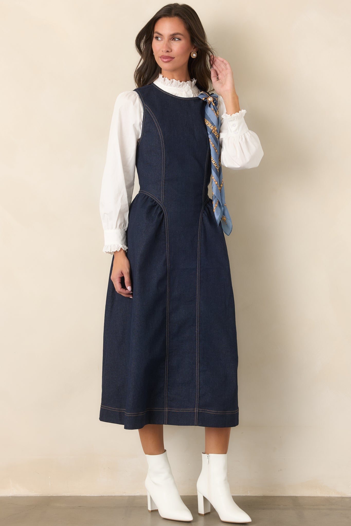A Little More Like Me Dark Wash Sleeveless Denim Midi Dress