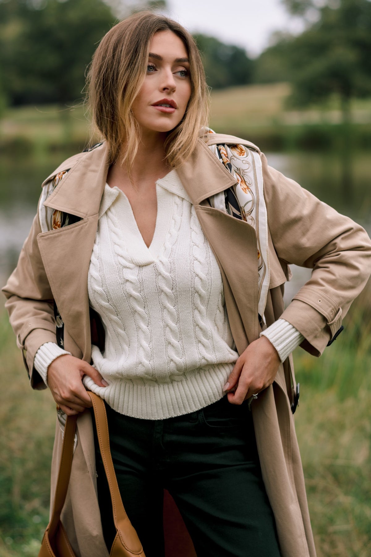 Cozy Classic Ivory Cable-Knit Collared Sweater