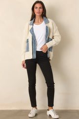 Everything In Between Ivory Knit Denim Jacket