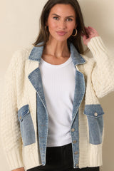Everything In Between Ivory Knit Denim Jacket