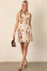 Anna Cate Crystie Ivory Faun Floral Belted Mini Dress