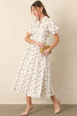 En Saison Hannah Ivory Floral Linen Blend Midi Shirt Dress