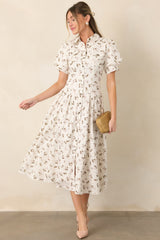 En Saison Hannah Ivory Floral Linen Blend Midi Shirt Dress