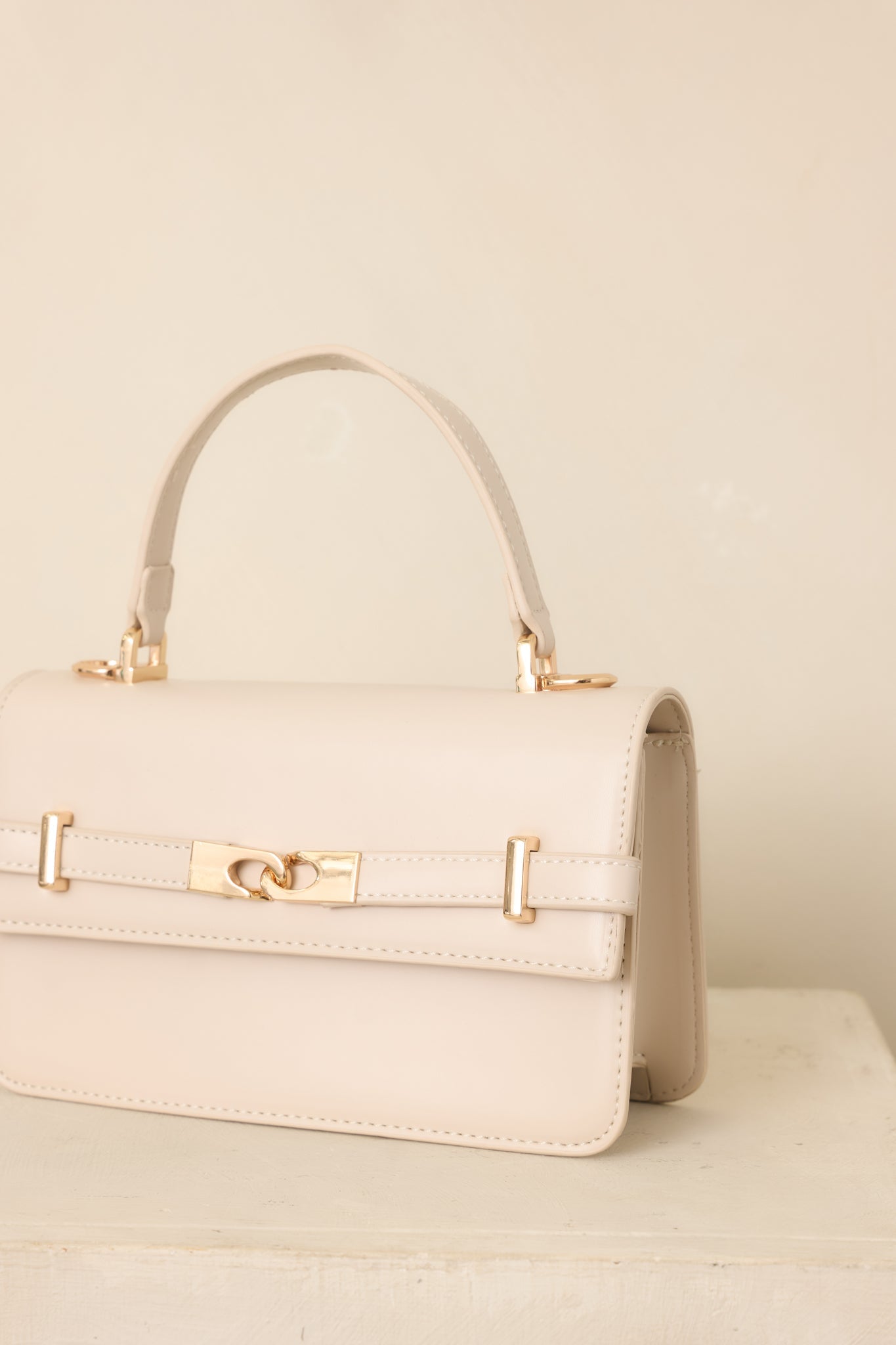 Carry On Your Way Ivory Faux Leather Top Handle Bag