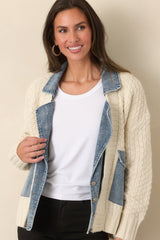 Everything In Between Ivory Knit Denim Jacket