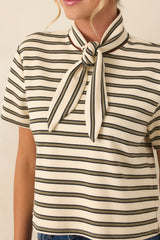 Easy Company Olive & Ivory Striped Cotton Tee