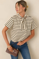Easy Company Olive & Ivory Striped Cotton Tee