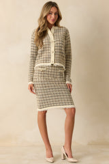 A Quiet Kind Ivory Plaid Pattern Knit Skirt