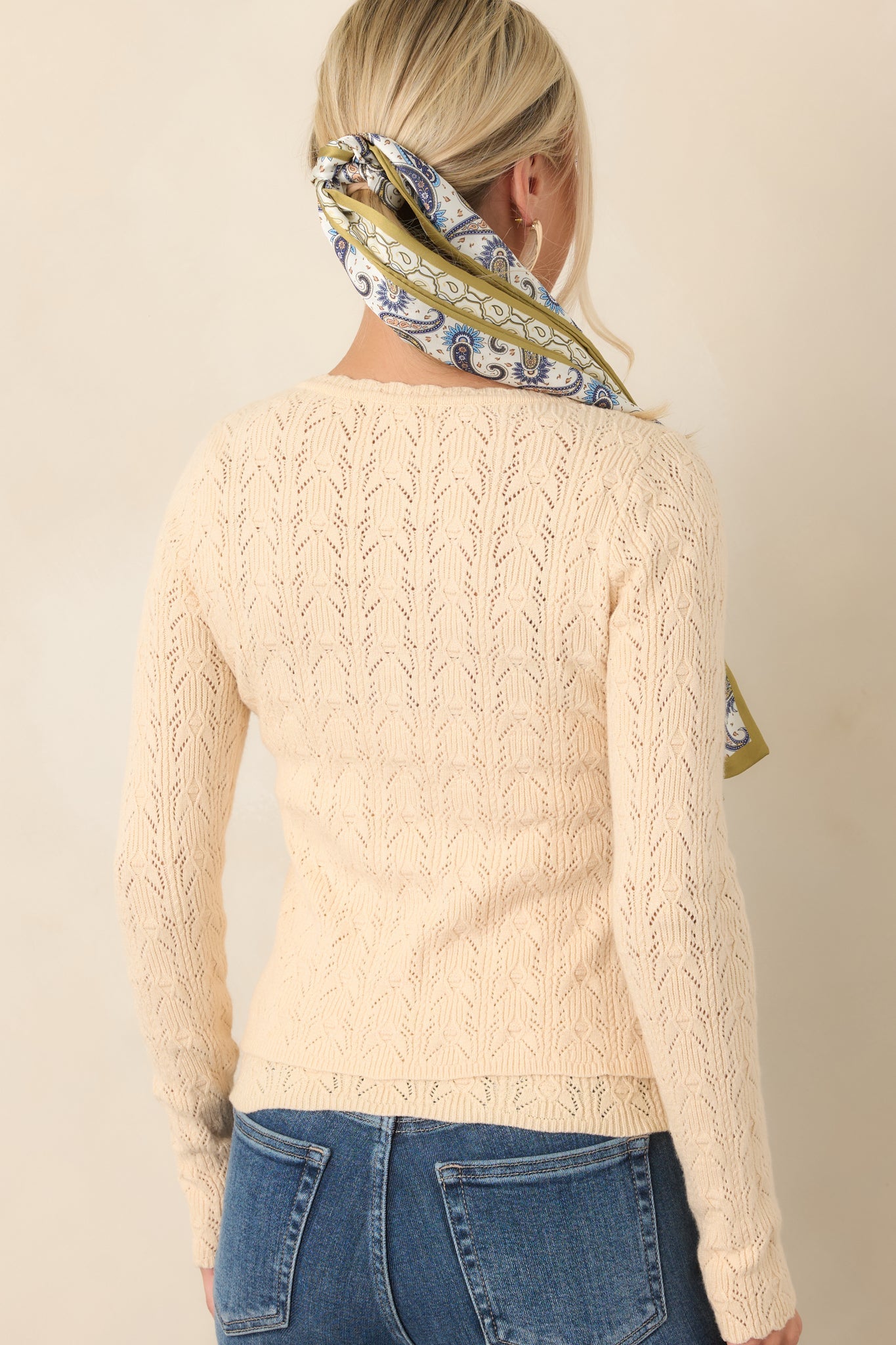 Above All Else Ivory Pointelle Knit Button Up Cardigan