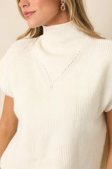 Cool Intentions Ivory Ribbed Knit Mockneck Cap Sleeve Sweater