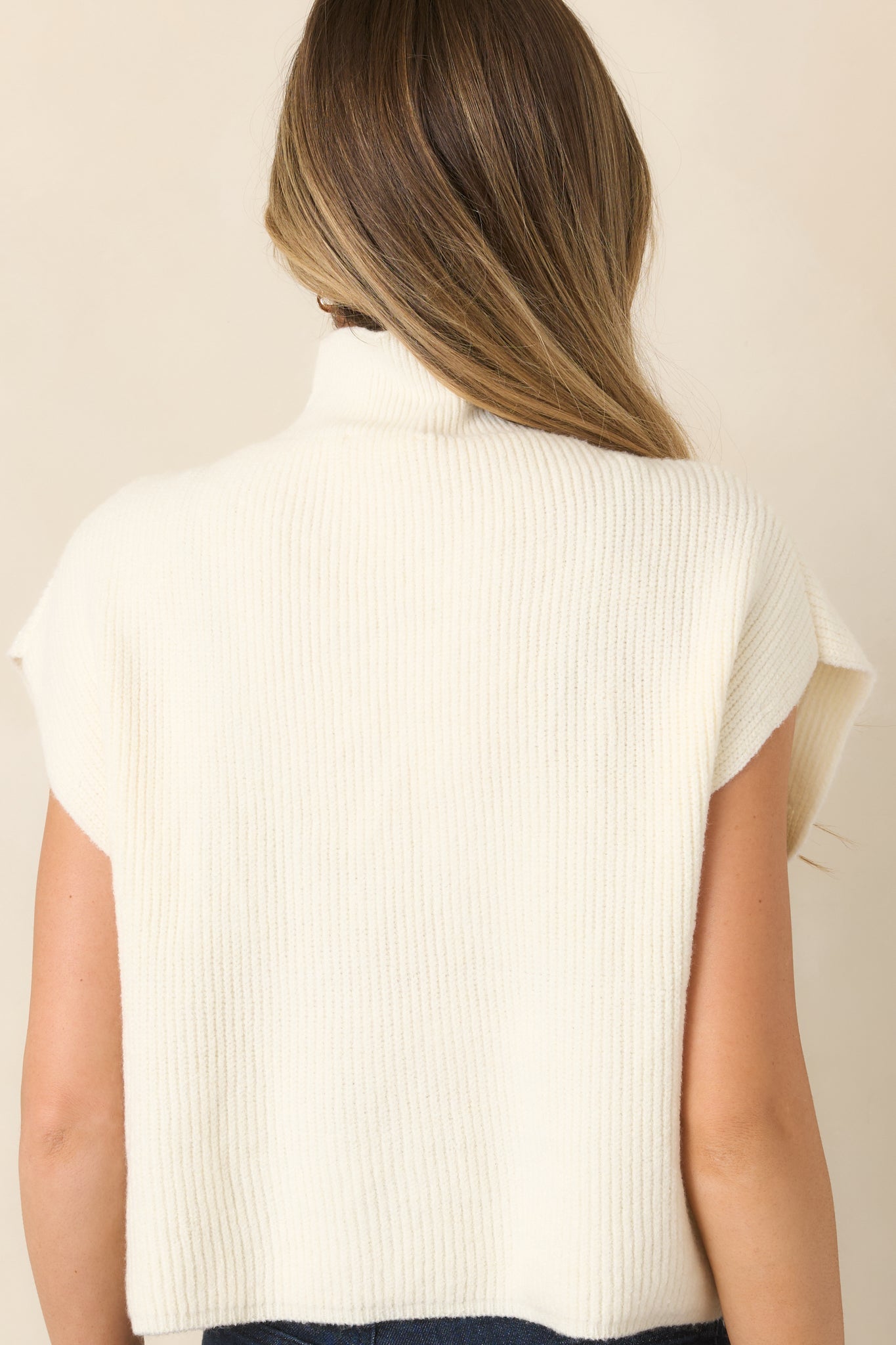Cool Intentions Ivory Ribbed Knit Mockneck Cap Sleeve Sweater