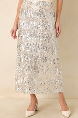 A Sparkling Conversation Silver Sequin Midi Skirt