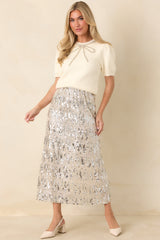 A Sparkling Conversation Silver Sequin Midi Skirt