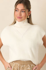 Cool Intentions Ivory Ribbed Knit Mockneck Cap Sleeve Sweater