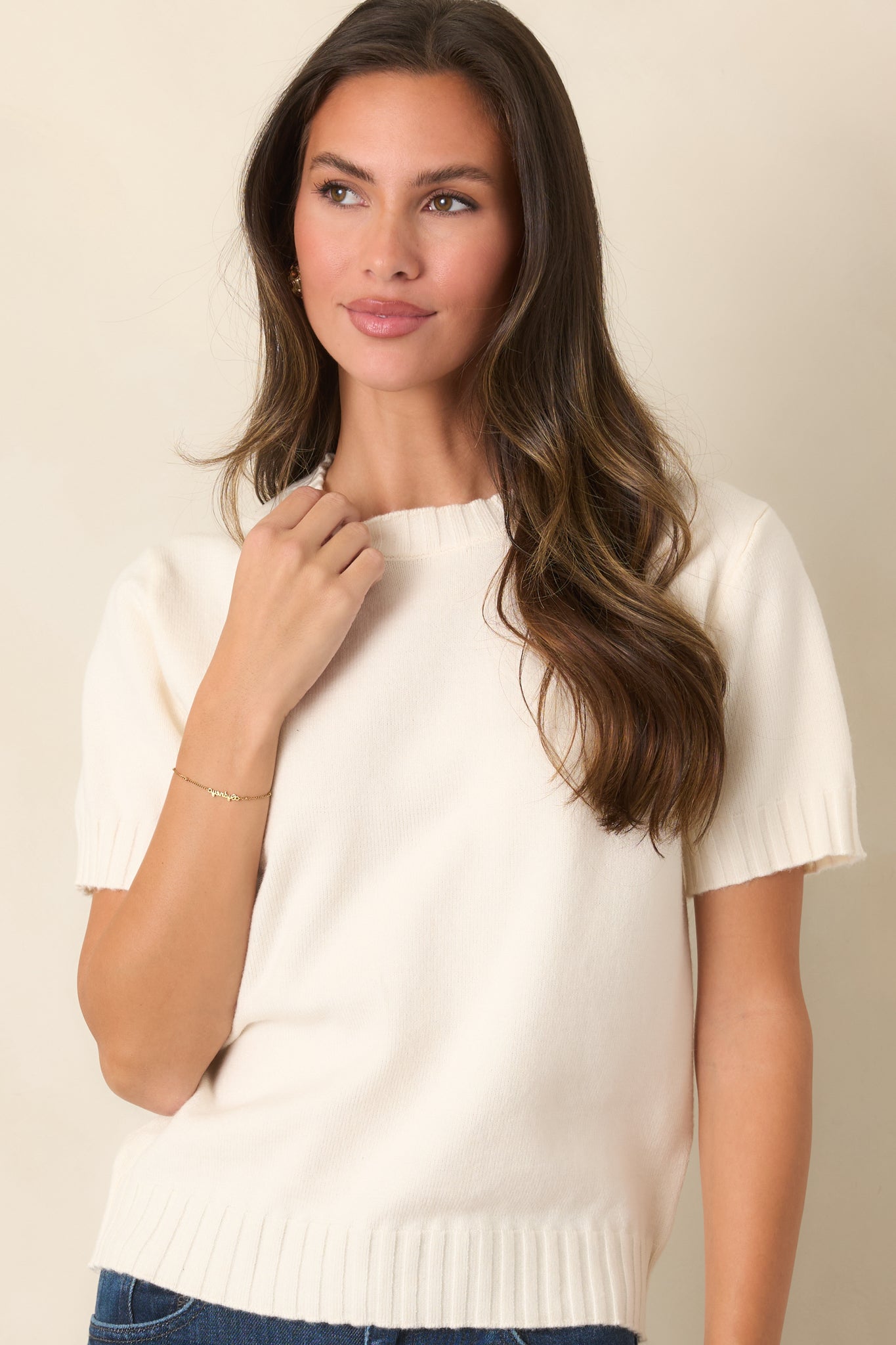 Astrid Maisie Ivory Knit Short Sleeve Sweater