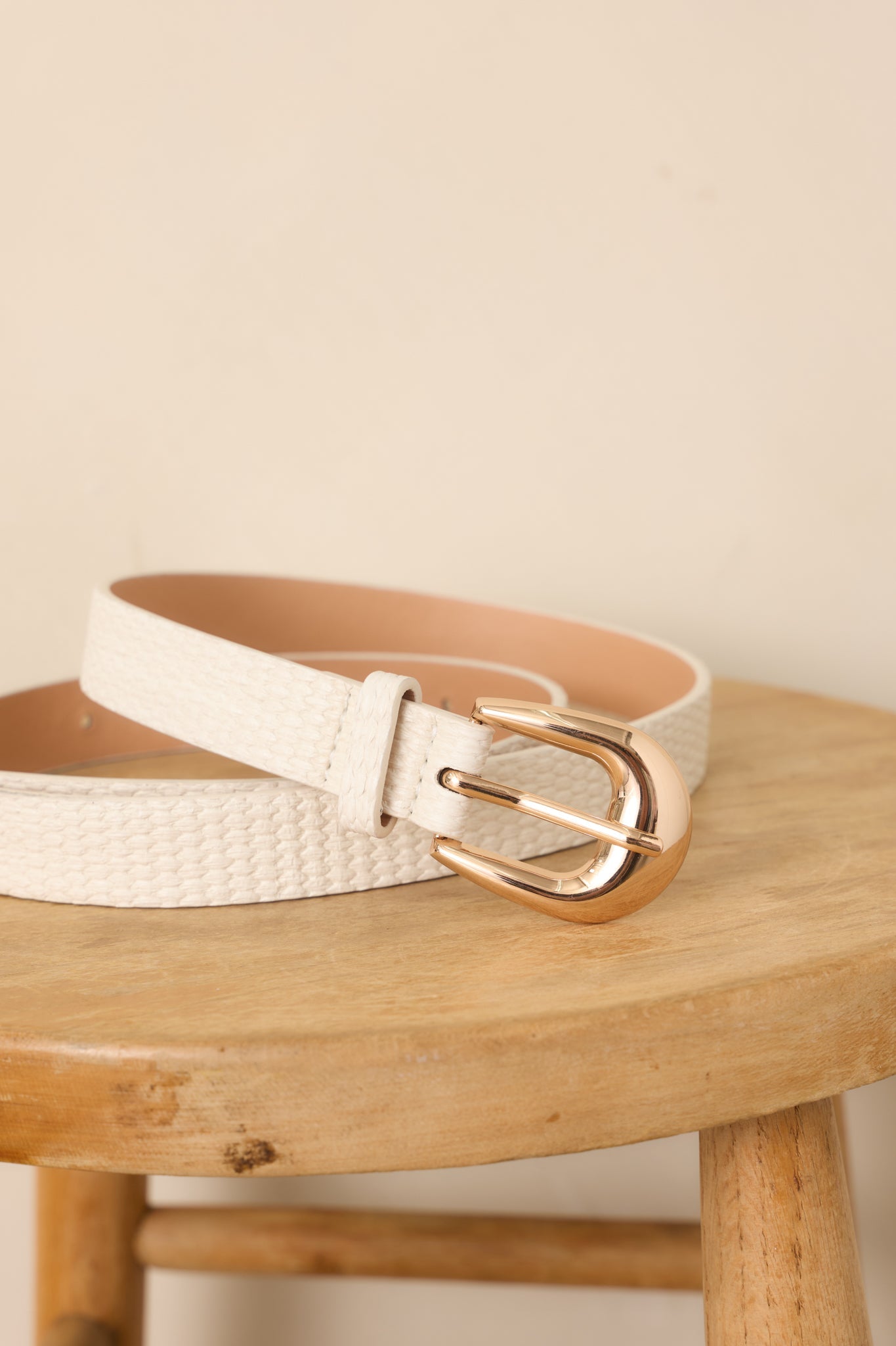 Always in Place White Woven Texture Faux Leather Belt