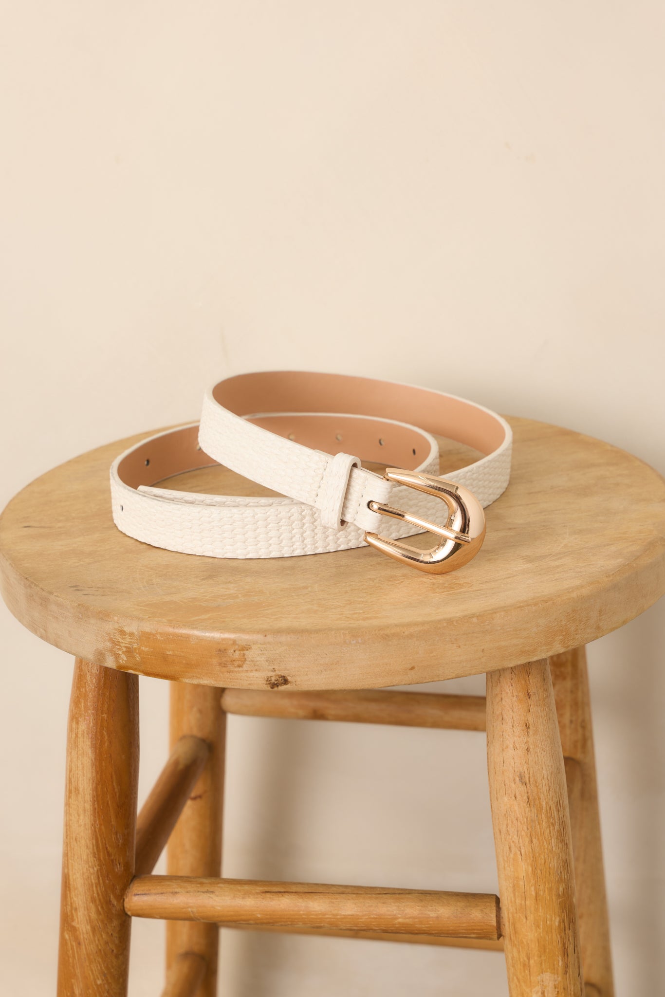 Always in Place White Woven Texture Faux Leather Belt