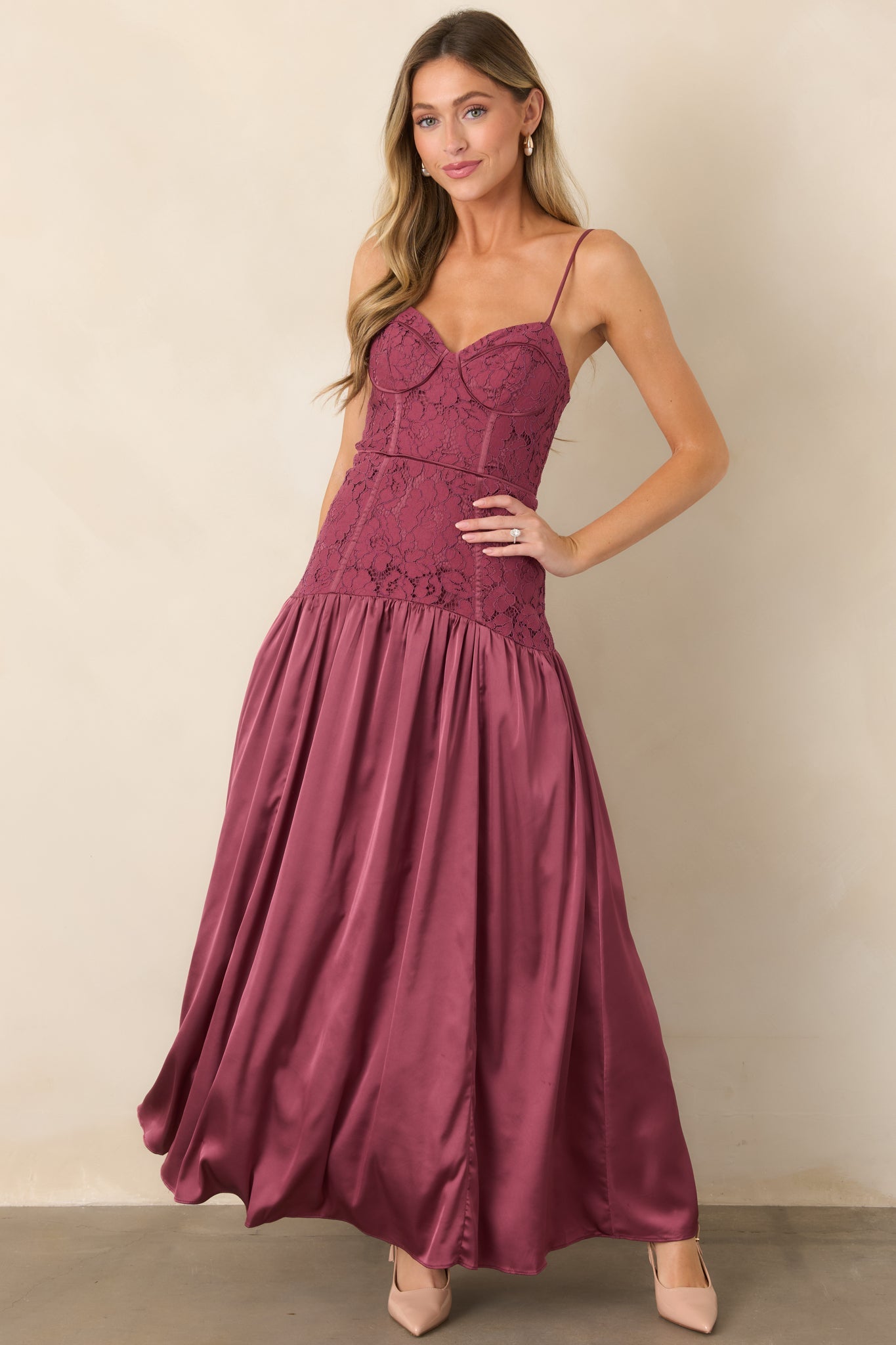ASTR the Label Kaylani Mauve Lace Bustier Maxi Dress