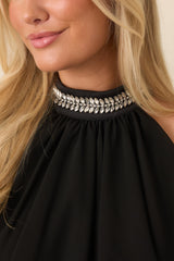 A Moment Like Ours Black Rhinestone Halter Bubble Hem Top