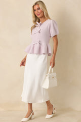 Come Closer White Satin-Finish Midi Skirt
