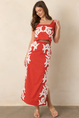 Anna Cate Blake Bright Red Cotton Appliqué Crop Top