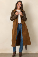 En Saison Yumi Brown Faux Leather Trench Coat