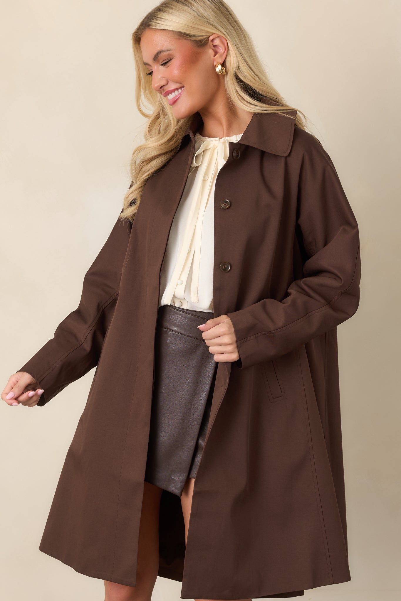 ASTR the Label Harmoni Brown Oversized Trench Coat