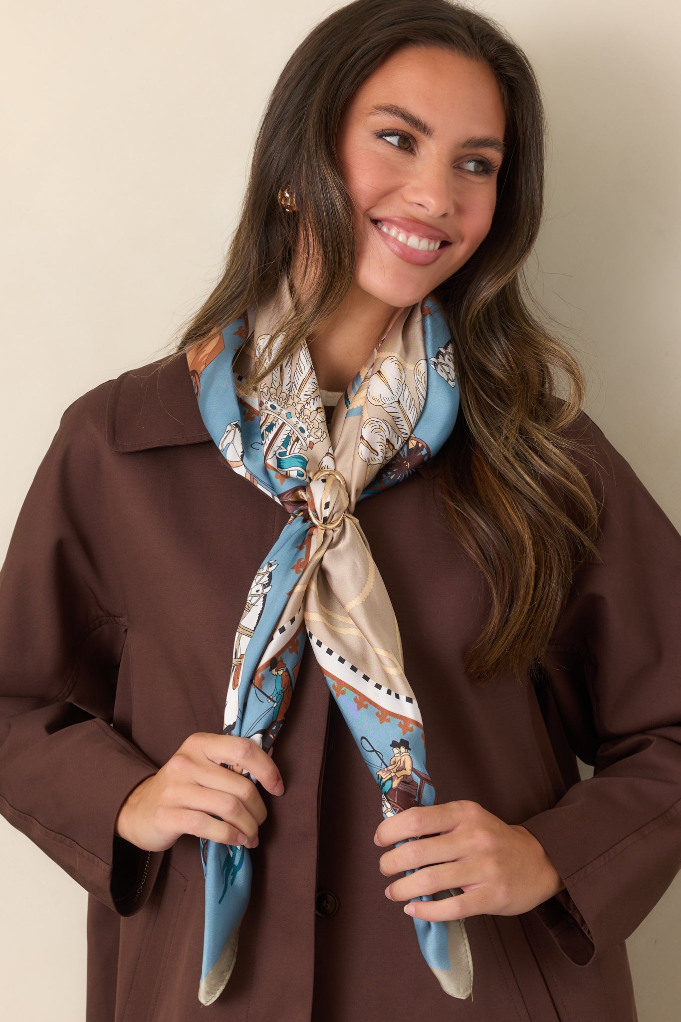 Charmed Travels Blue Multi Equestrian Print Scarf