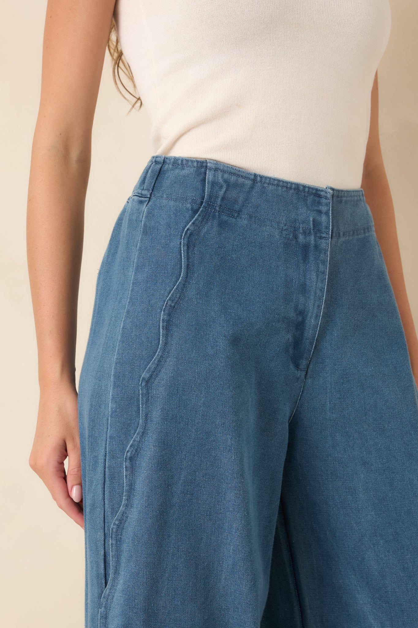 Curve Appeal Medium Wash Scalloped Edge Wide Leg Jeans