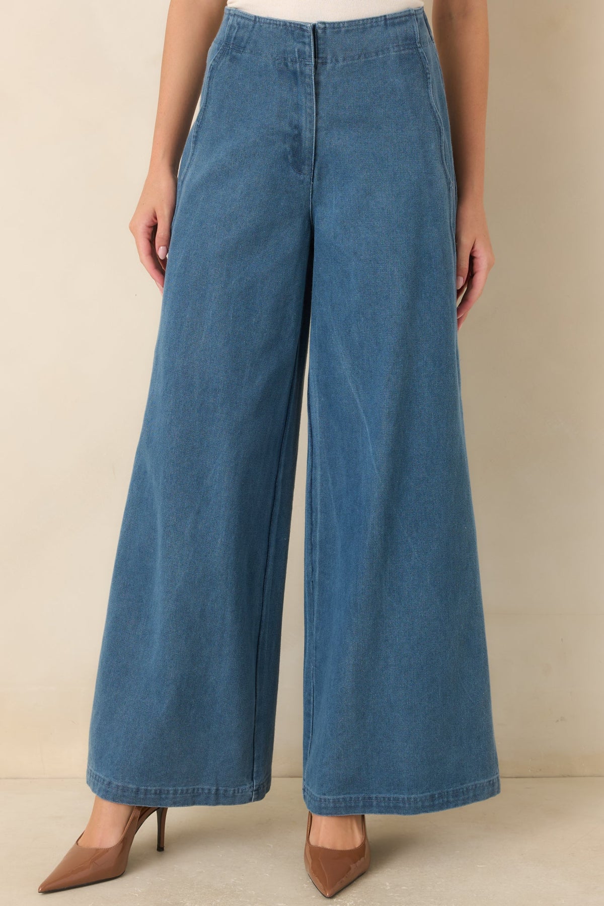 Curve Appeal Medium Wash Scalloped Edge Wide Leg Jeans