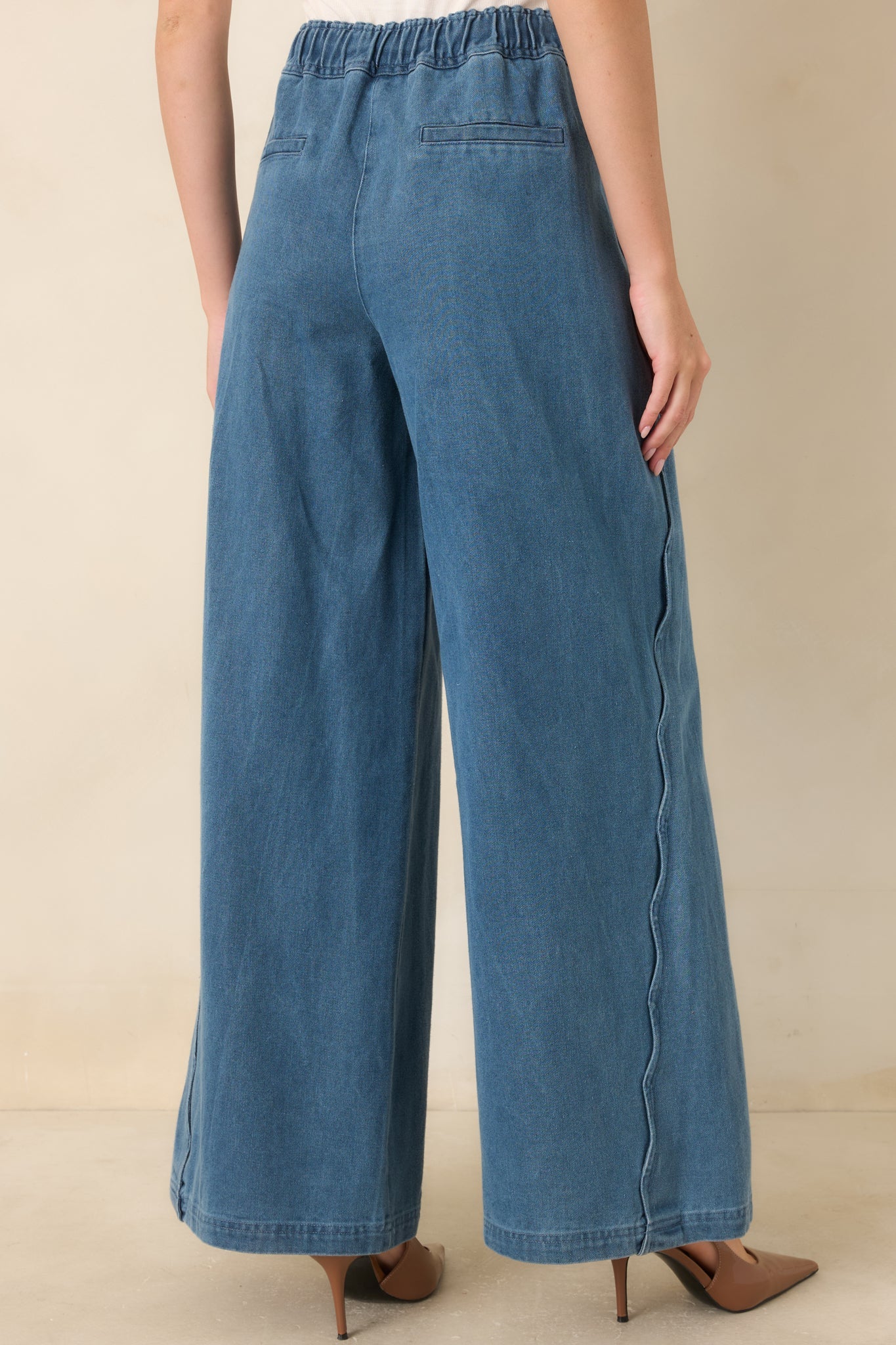 Curve Appeal Medium Wash Scalloped Edge Wide Leg Jeans