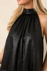 Fancy That Black Halter Bow Back Ruffle Hem Mini Dress