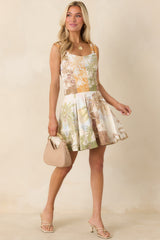 AIYIA Nevaeh Multi Tropical Beach Print Pleated Mini Dress