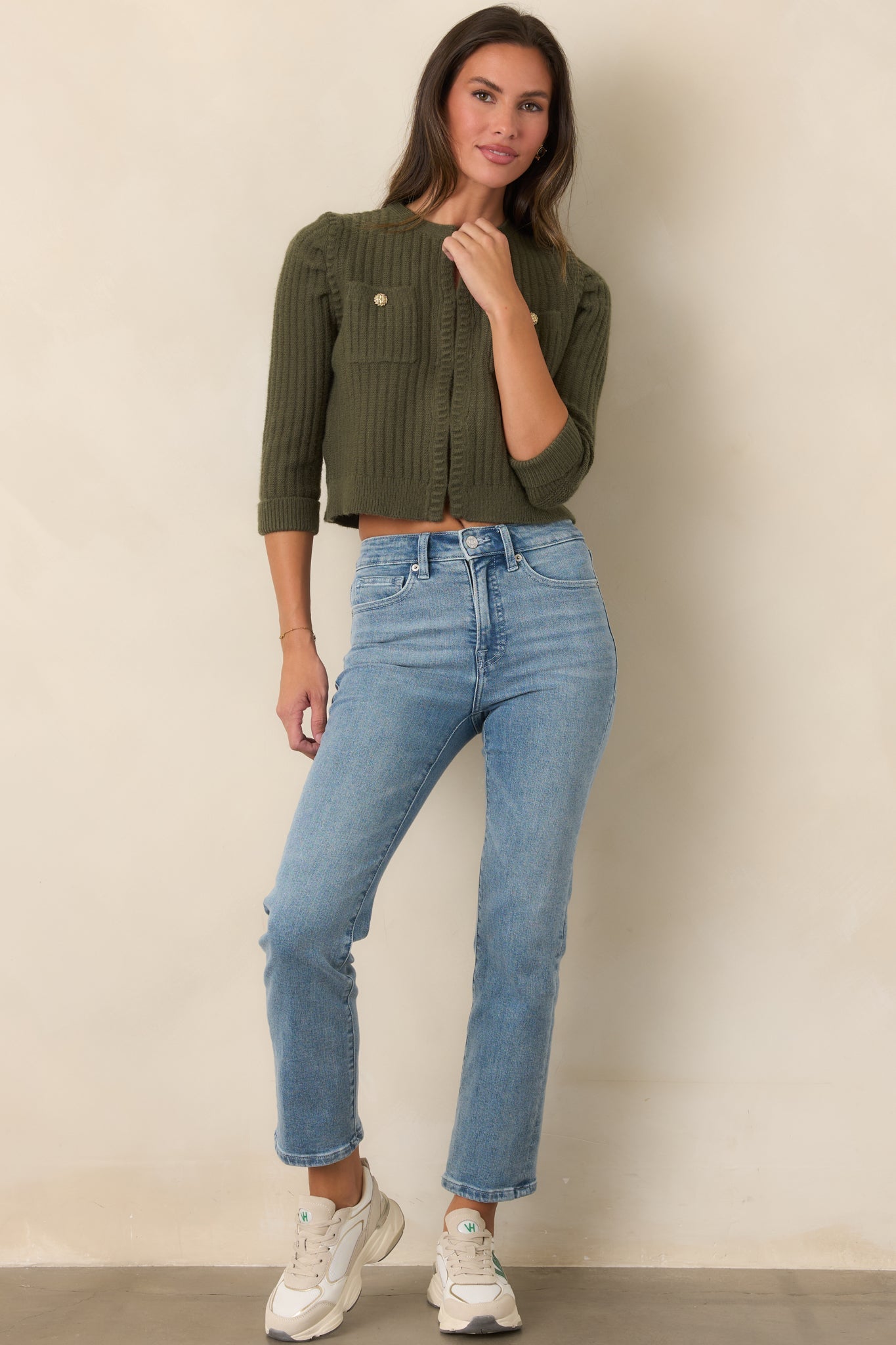 Astrid Parker Moss Green Ribbed Cardigan