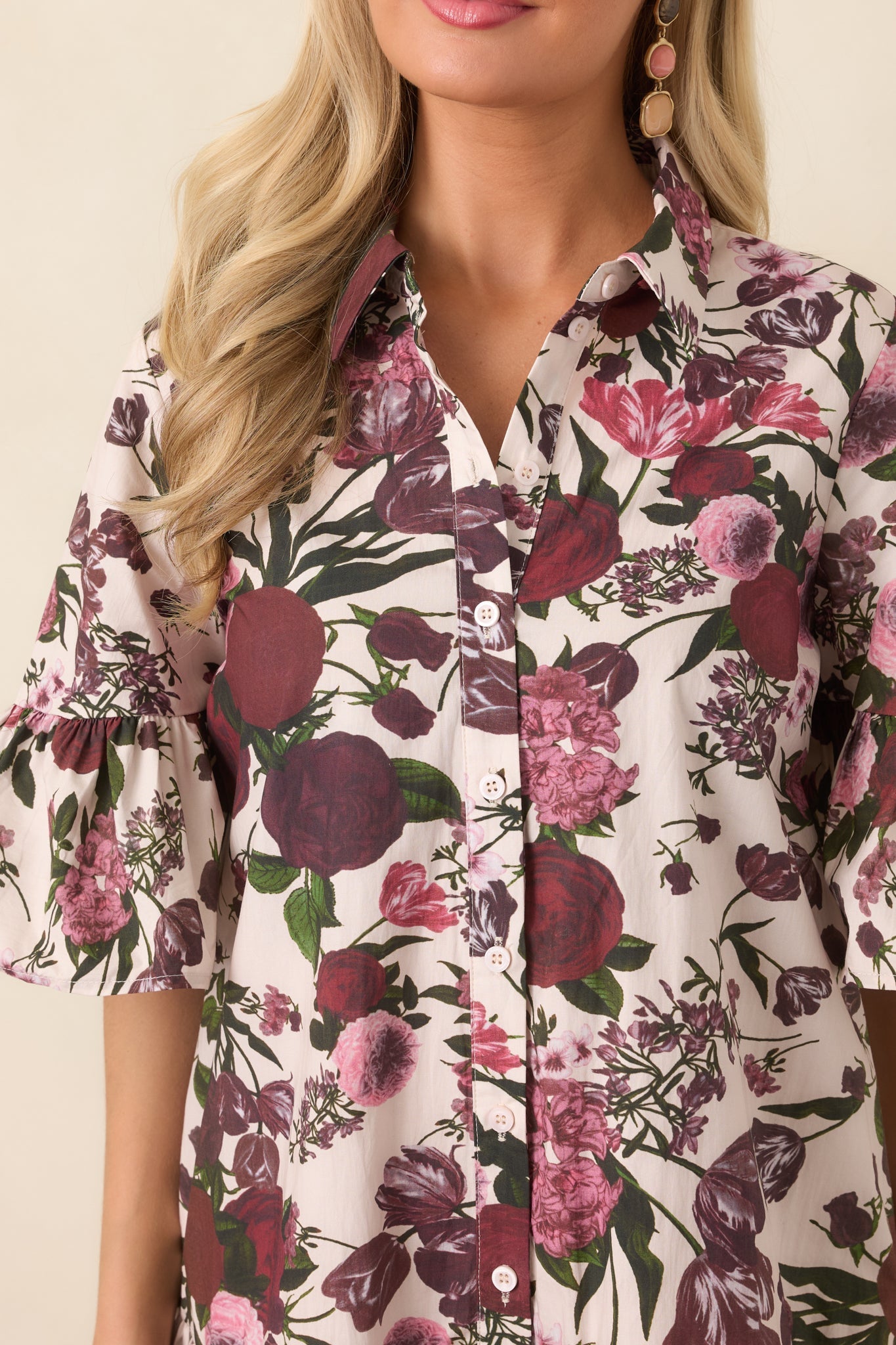 En Saison Miranda Ivory & Burgundy Floral Cotton Mini Dress