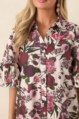 En Saison Miranda Ivory & Burgundy Floral Cotton Mini Dress