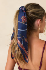 Every Which Way Navy Multi Chain & Ornament Satin Scarf