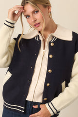 ASTR the Label Grayson Navy Colorblock Varsity Jacket