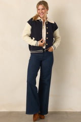 ASTR the Label Grayson Navy Colorblock Varsity Jacket