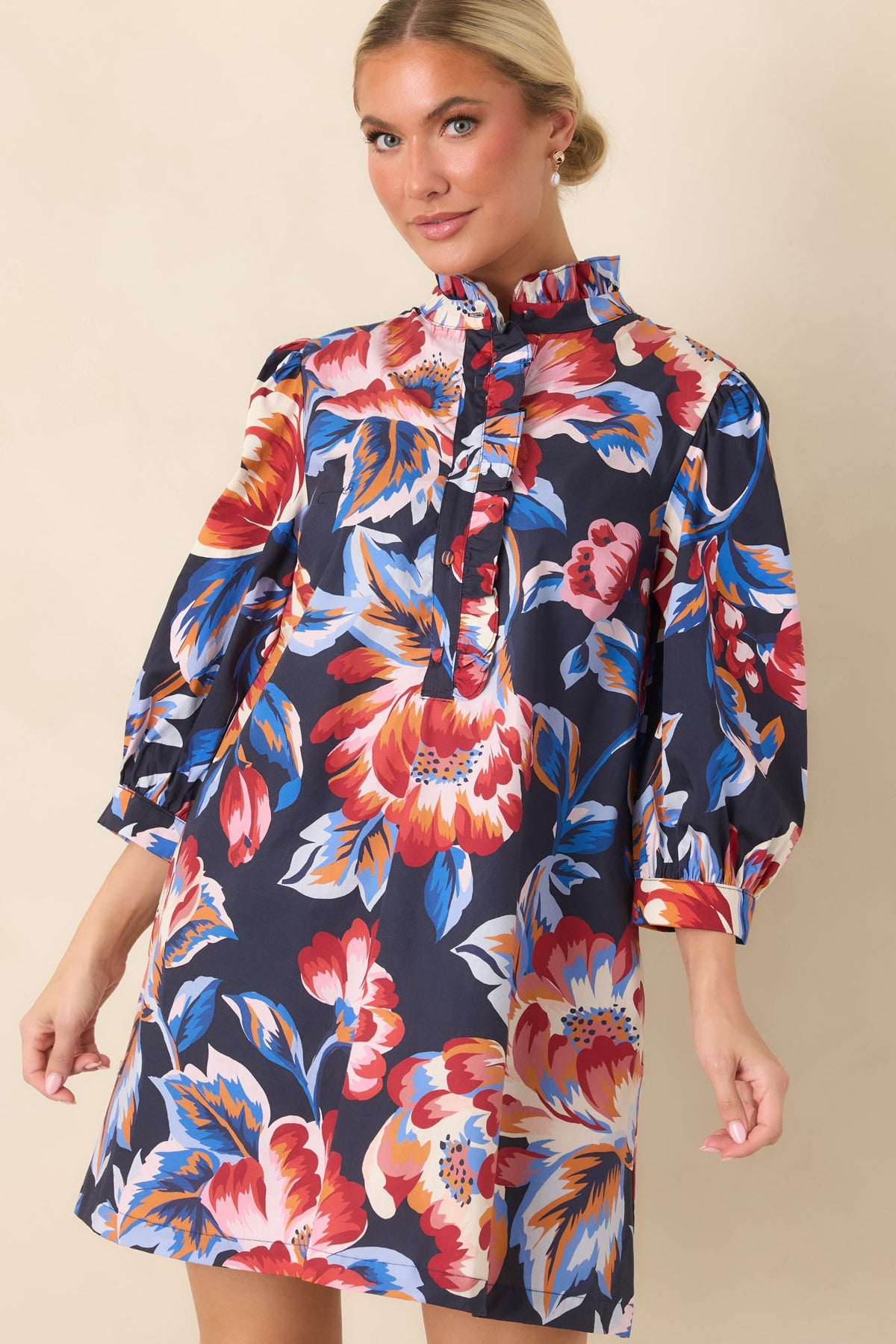 EXCLUSIVE: Prosperina Maren Navy Multi Floral Cotton Mini Dress
