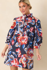 EXCLUSIVE: Prosperina Maren Navy Multi Floral Cotton Mini Dress