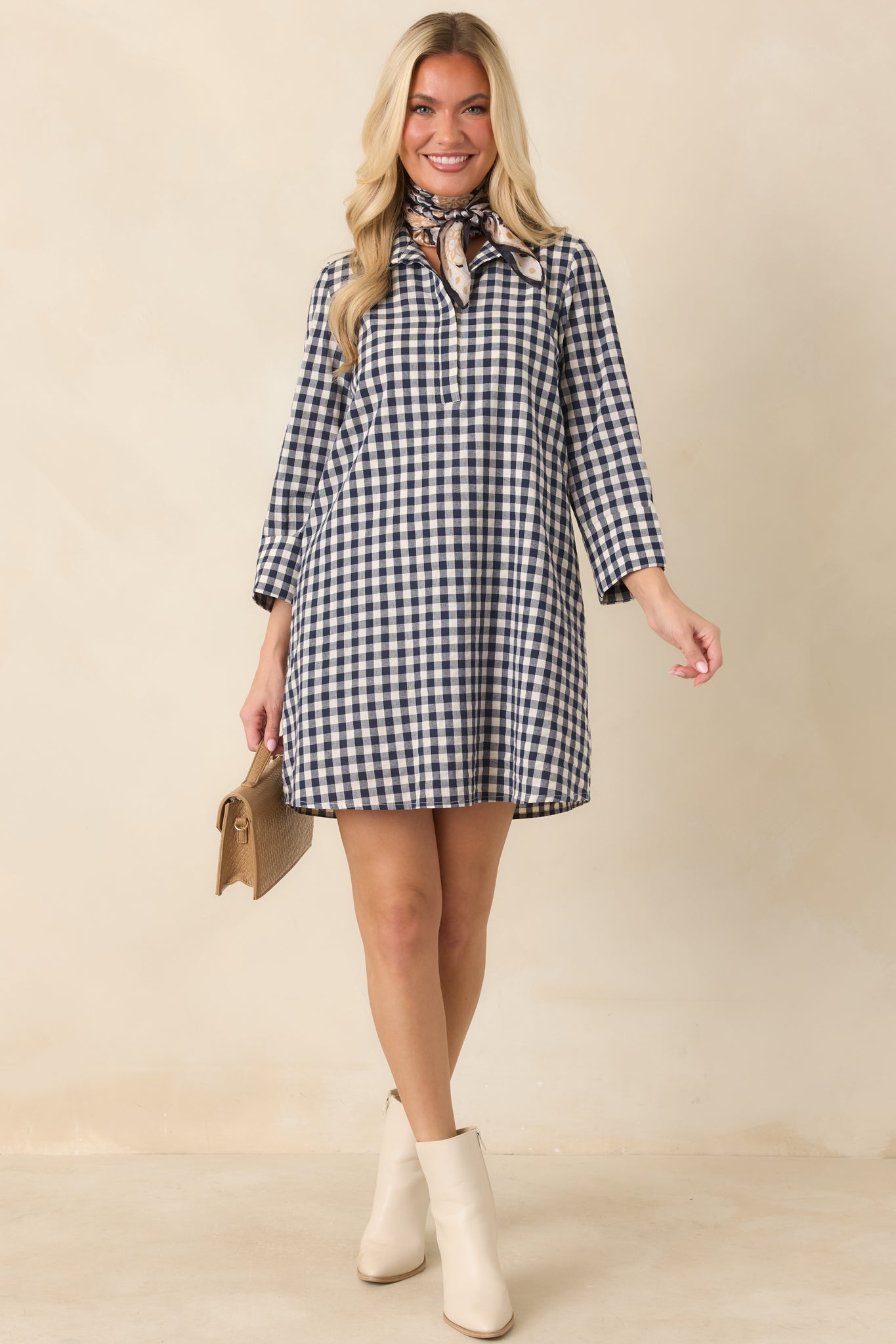 EXCLUSIVE: Prosperina Savoy Navy Gingham Mini Dress