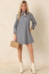 EXCLUSIVE: Prosperina Savoy Navy Gingham Mini Dress