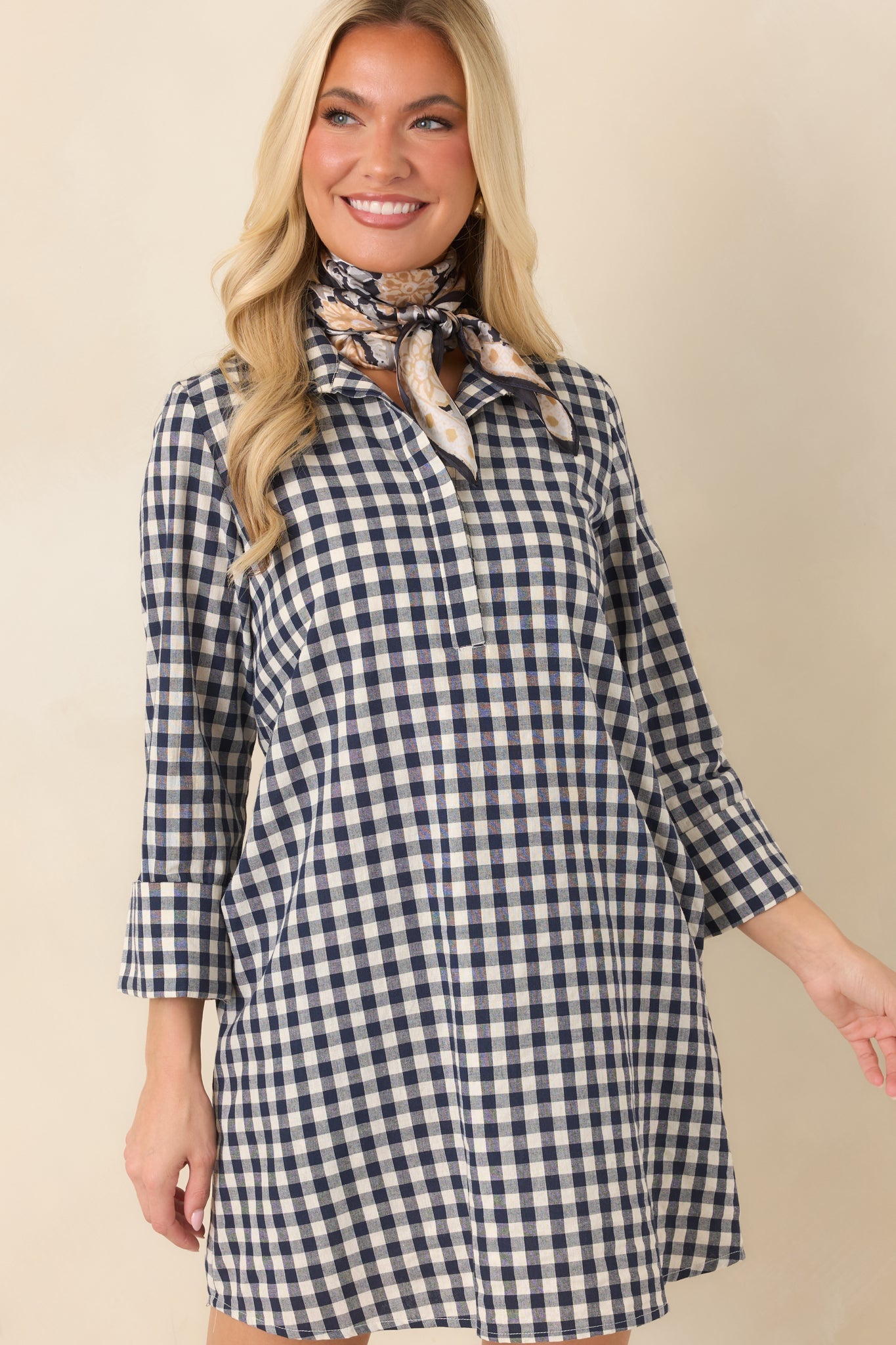 EXCLUSIVE: Prosperina Savoy Navy Gingham Mini Dress