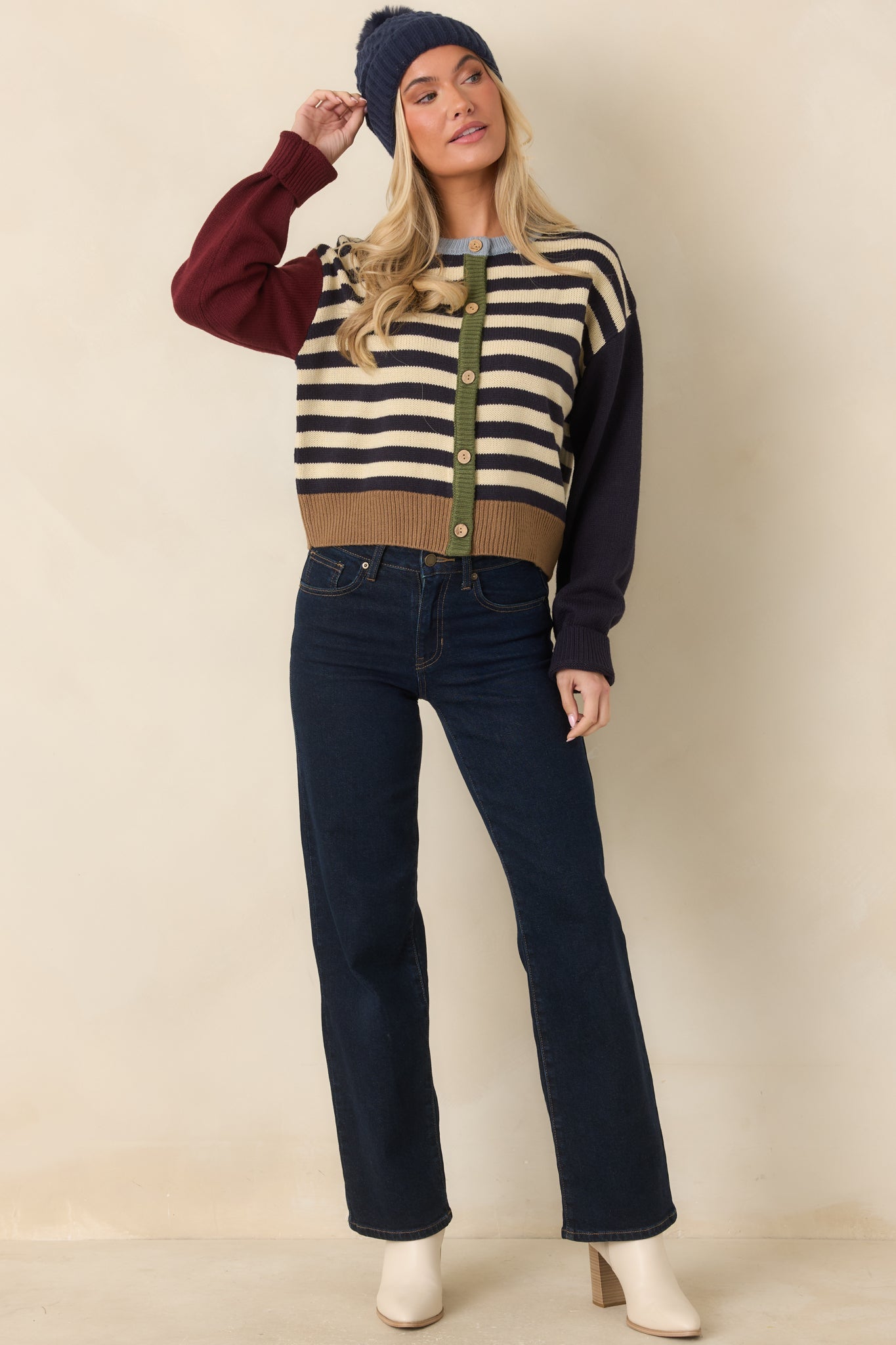 A Little of Everything Navy Multi Stripe Colorblock Cardigan