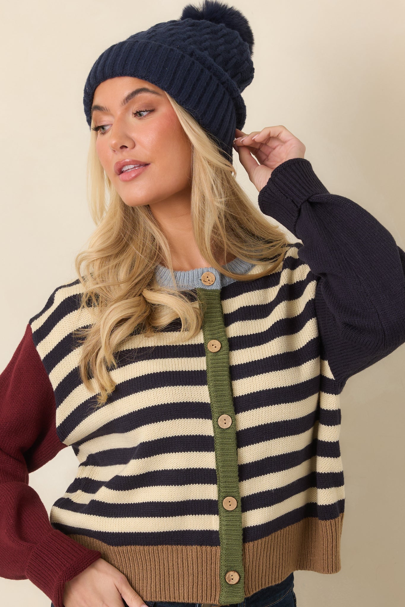 A Little of Everything Navy Multi Stripe Colorblock Cardigan