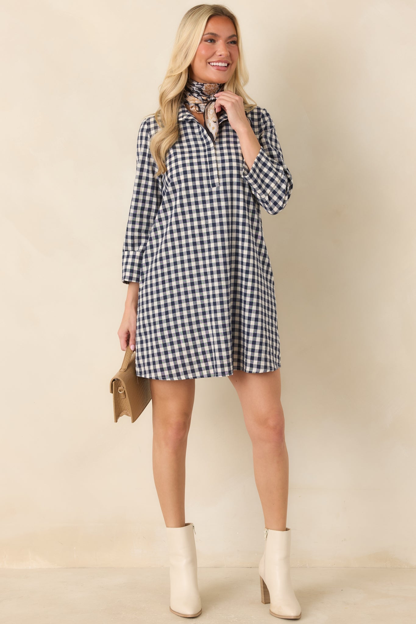 EXCLUSIVE: Prosperina Savoy Navy Gingham Mini Dress
