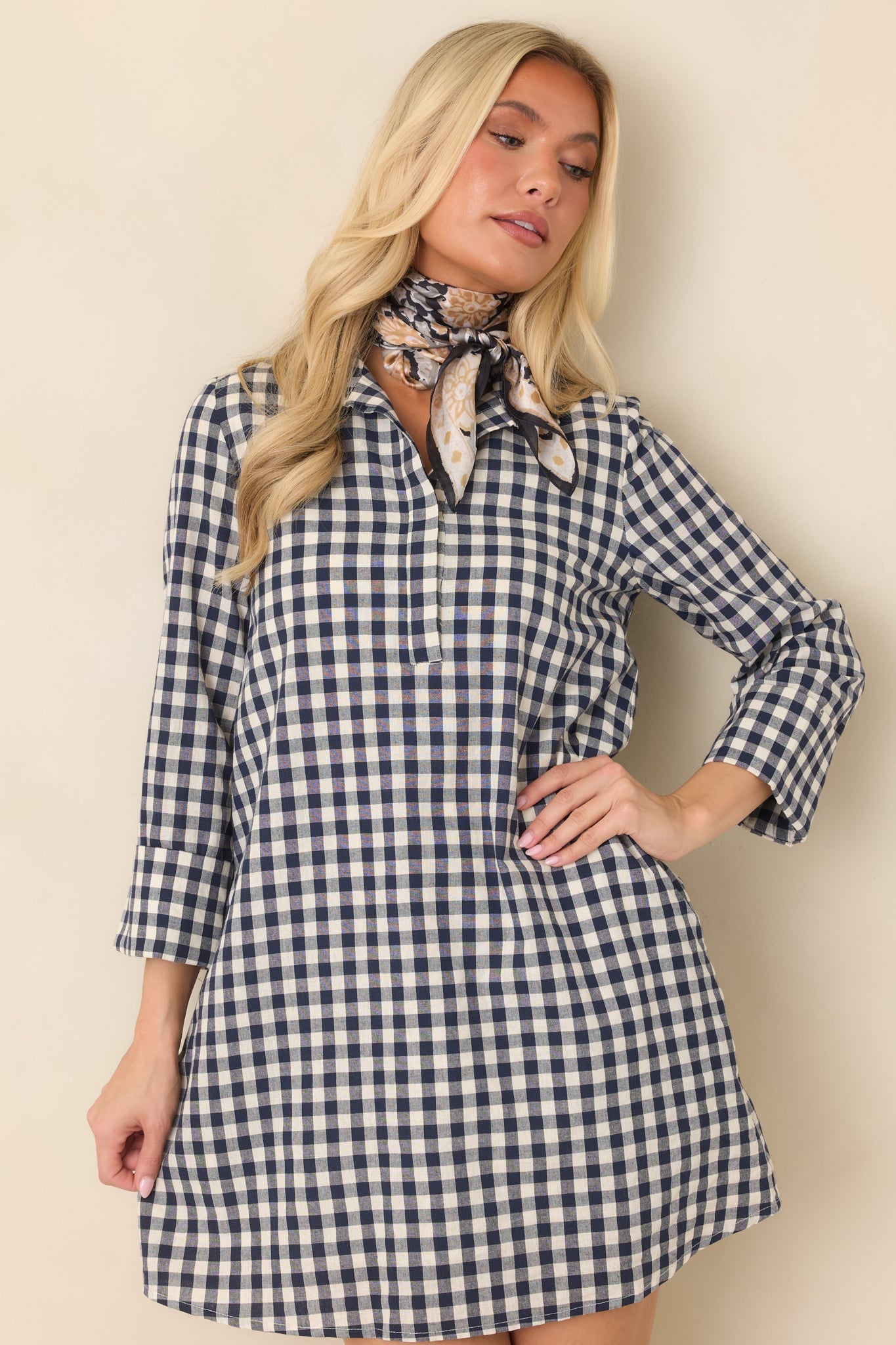 EXCLUSIVE: Prosperina Savoy Navy Gingham Mini Dress
