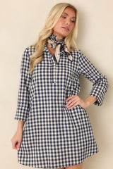 EXCLUSIVE: Prosperina Savoy Navy Gingham Mini Dress