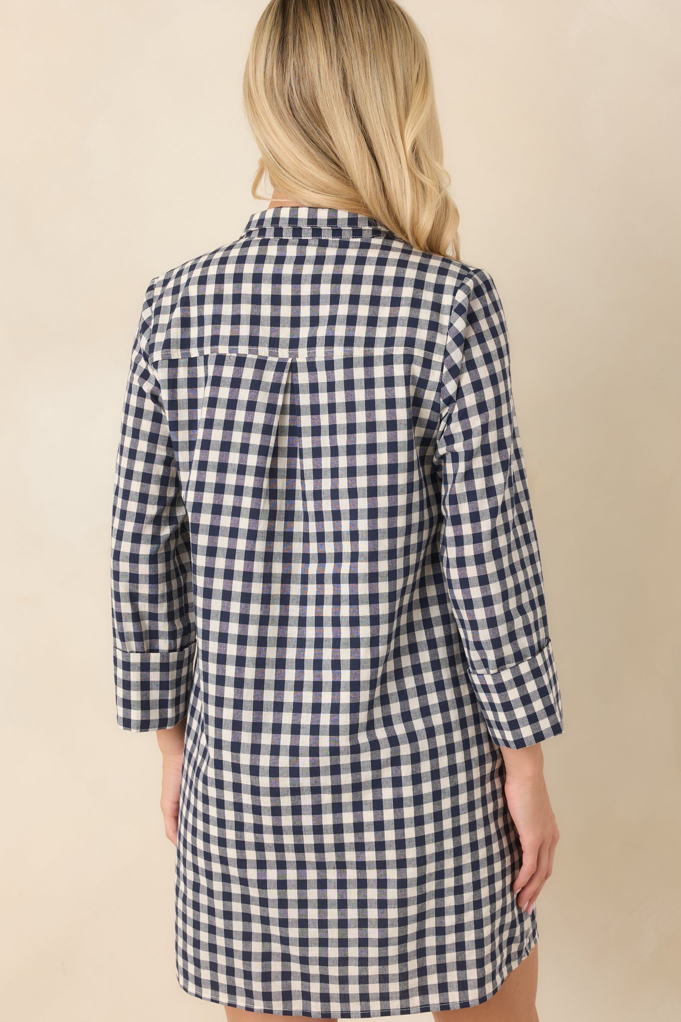 EXCLUSIVE: Prosperina Savoy Navy Gingham Mini Dress